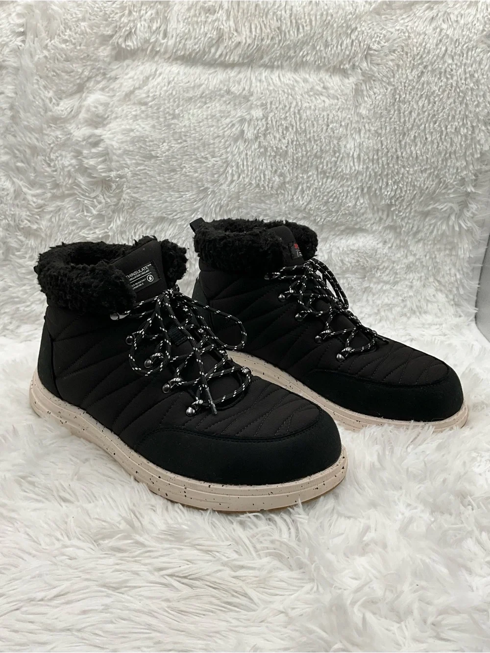 Bruno Marc Boots Size 12 Black Winter 3M Thinsulate Water Resistant Faux Fur